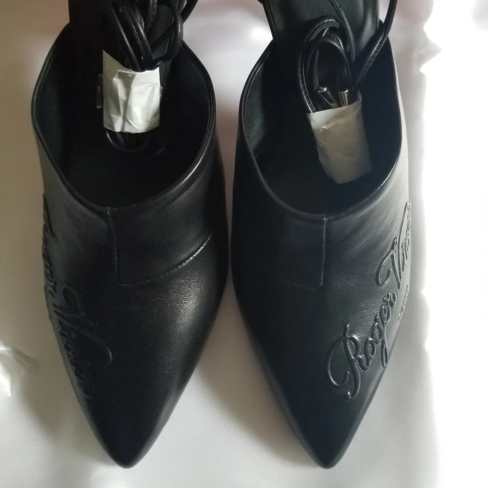 Roger Vivier Logomania Leather Pointed Toe Lace Up Heel Pumps Size 38.5 - Picture 11 of 12